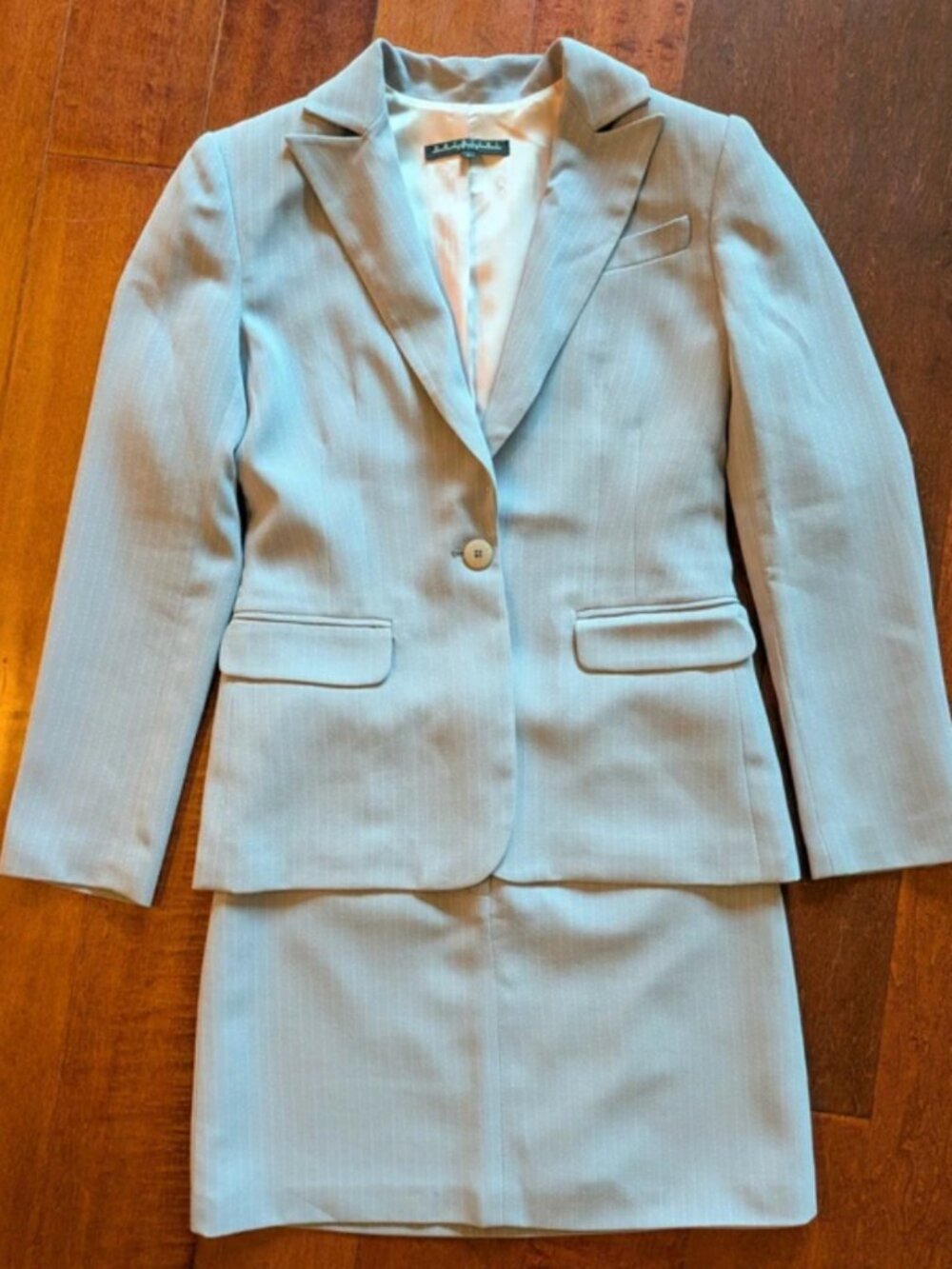 Vintage 90s Parallel Light Purple Pinstripe Skirt Suit Set Size 2 Corporate Chic